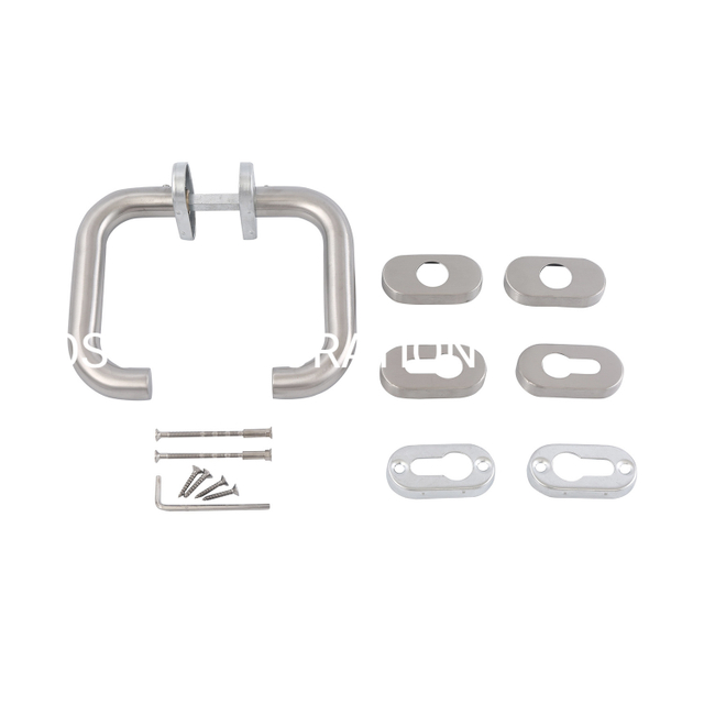 Manija de puerta de palanca tubular de vidrio, acero inoxidable 304, suministro de fábrica