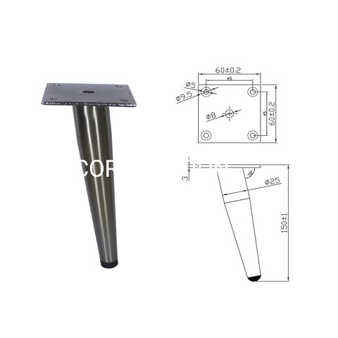 Pierna cromada brillante de acero al por mayor de los muebles de los accesorios del hardware de la pierna del sofá de 25X120m m