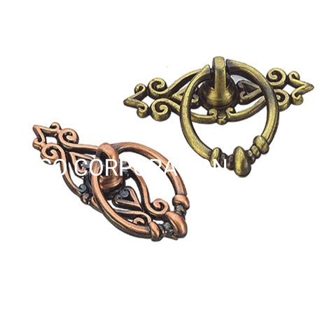 Accesorios de puerta de manija de muebles con manija de anillo de latón antiguo de aleación de zinc de 32 mm